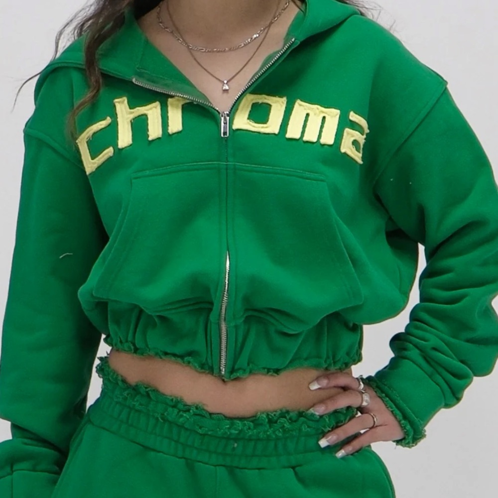 Chroma Collective NWT! Green Yellow Patch Zip Hoodie